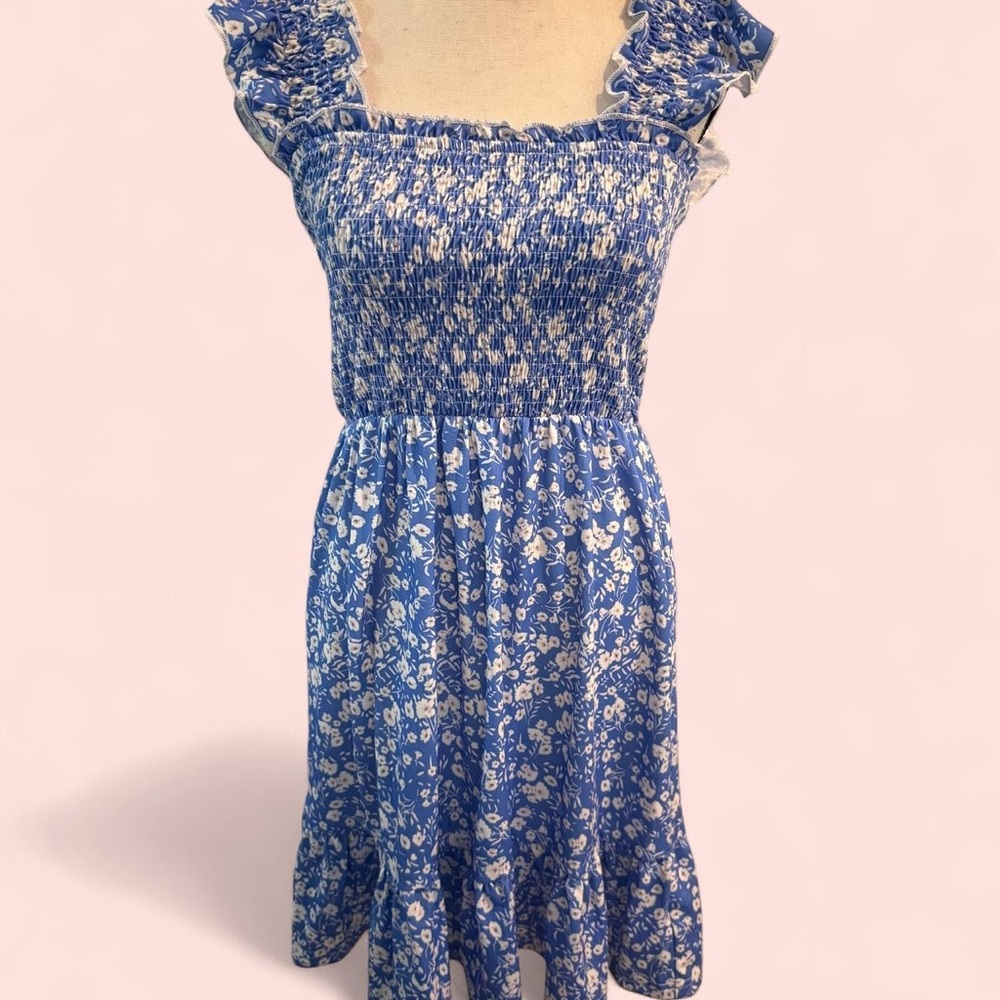 Blue Floral Smocked Sundress 🦋